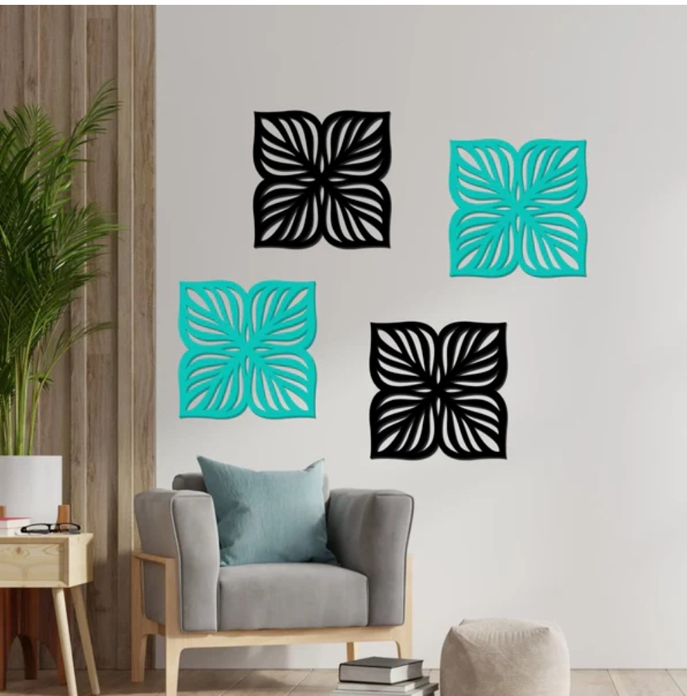 Flowers Design Wooden Wall Decor ï¿½ Set of 4 Pieces