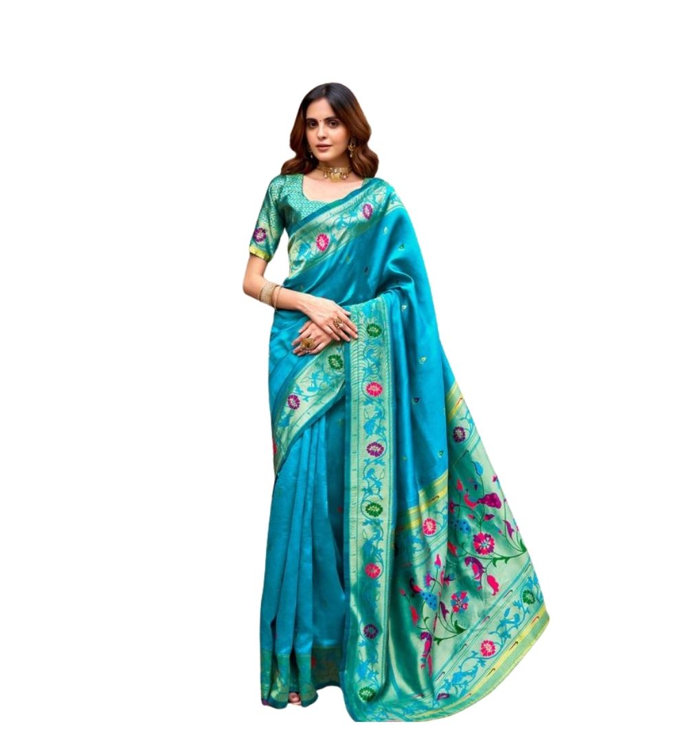 Generic Women's Silk Blend Woven Saree With Unstitched Blouse 5.5 Mtrï¿½(Aqua_Blue)