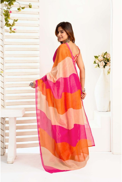 Generic Women's Linen Cotton Printed Ready To Wear Saree With Unstitched Blouse 5.5 Mtrï¿½(Multicolor)