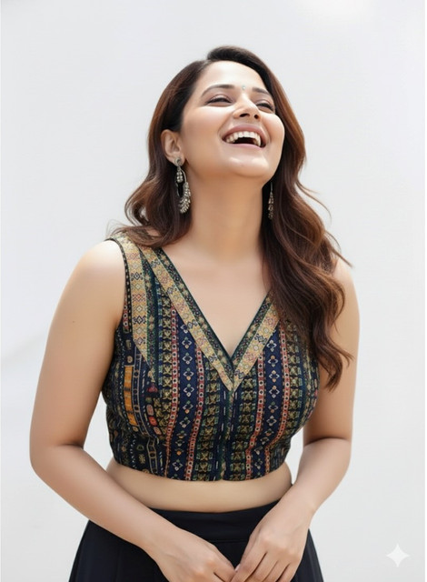 Generic Women's Cambric Cotton V Neckï¿½Padded Blouseï¿½(Navy, 38 Ready Size (Self-Alterable 36ï¿½40)