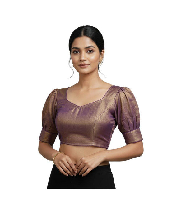 Generic Women's Erode Silk V Neckï¿½Padded Blouseï¿½(Purple, 38 Ready Size (Self-Alterable 36ï¿½40)