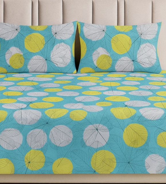 Microfiber Floral Printed Double Bedsheet with 2 Pillow Covers (Green)