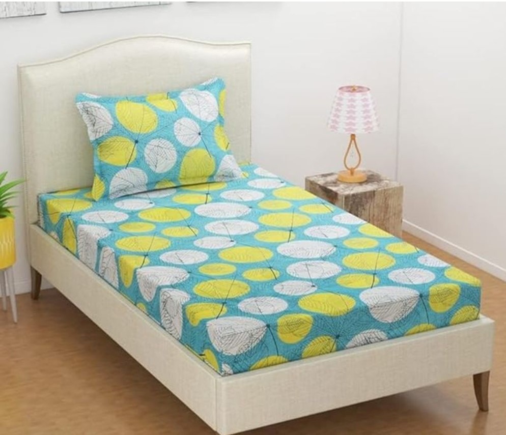 Microfiber Floral Printed Single Bedsheet with 1 Pillow Cover (Green)