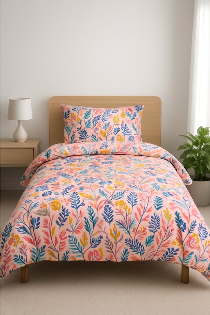 Microfiber Floral Printed Single Bedsheet with 1 Pillow Cover (Multicolor)