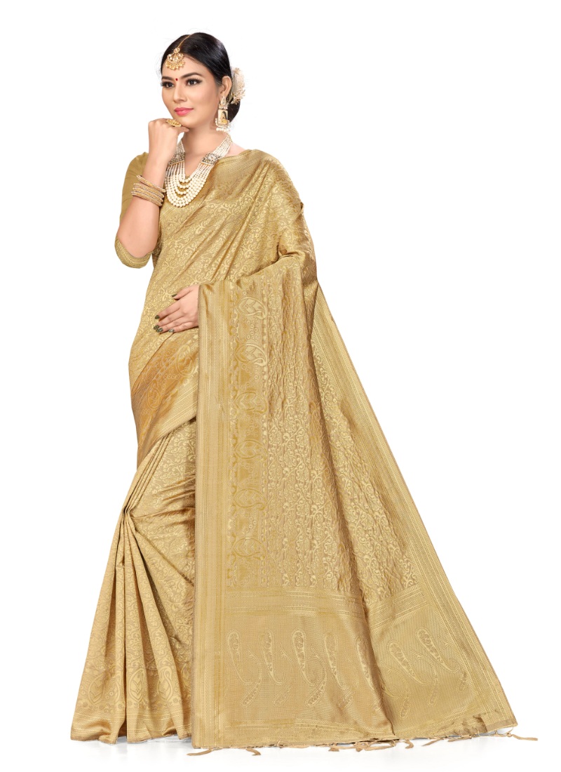 Women's Banarasi Silk Saree (Cream, 5-6mtrs)