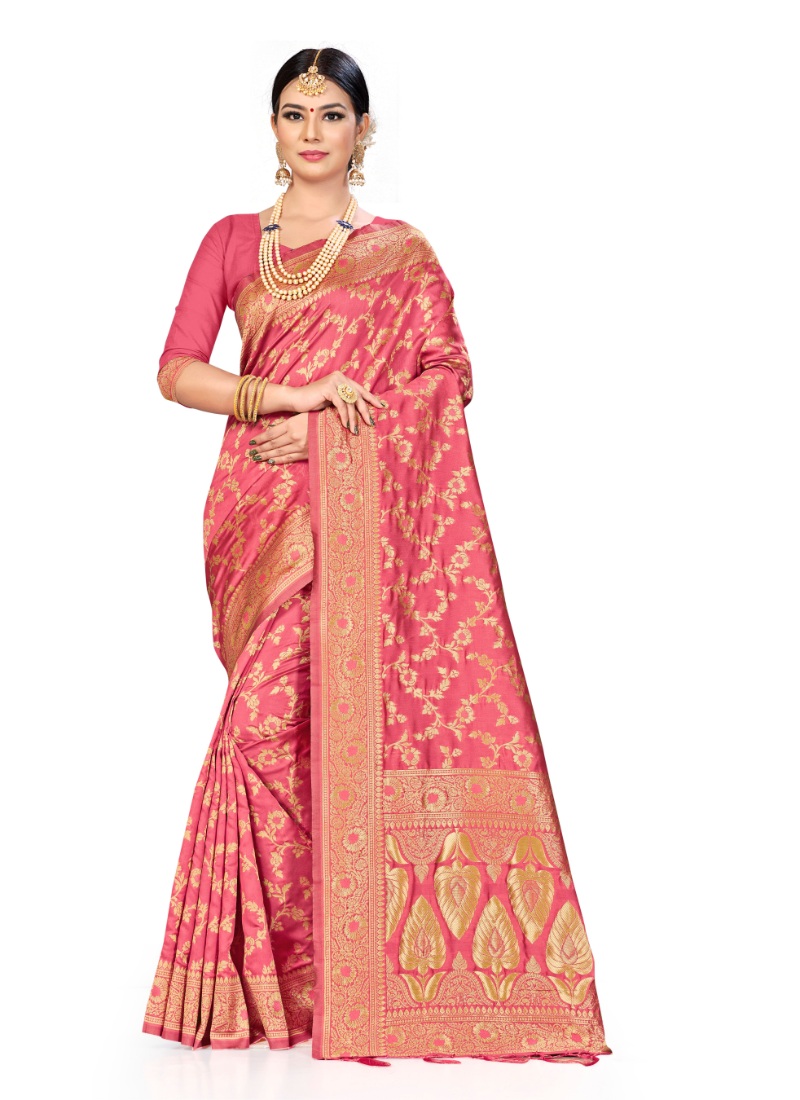 Women's Banarasi Silk Saree (Peach, 5-6mtrs)