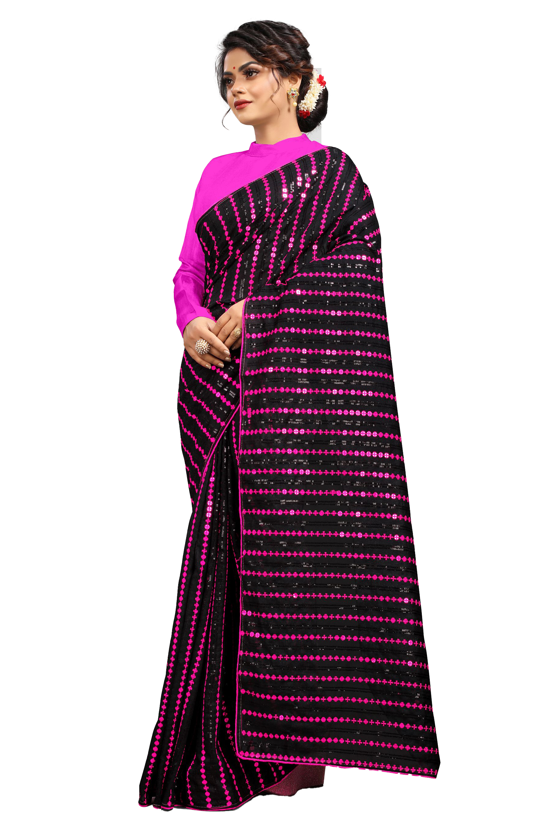 Women's Vichitra Saree with Blouse (Pink, 5-6 Mtrs)