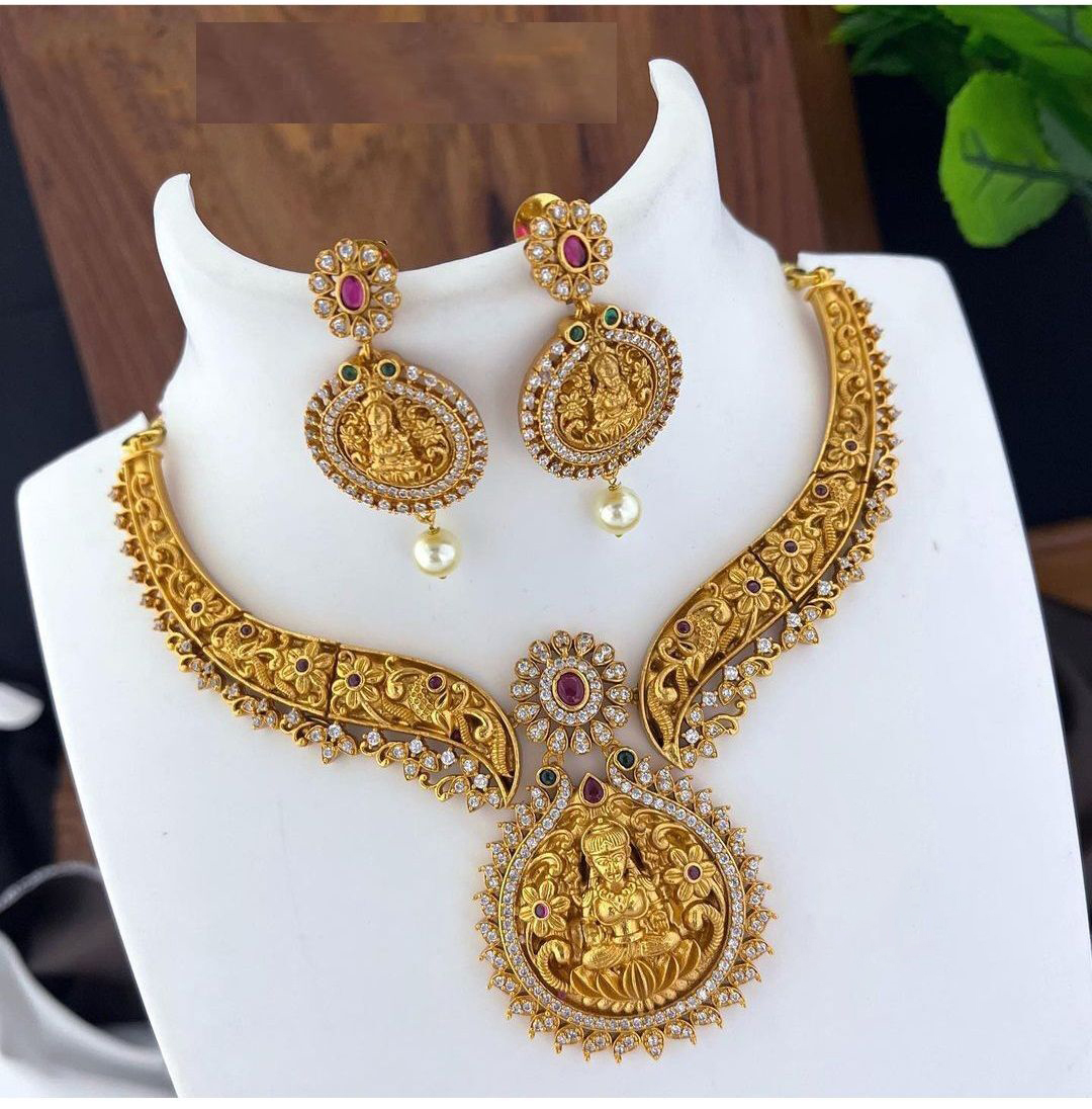 Women's Gold Plated Necklace and Earrings Set with Kundan Work (Multi Color, Free Size)