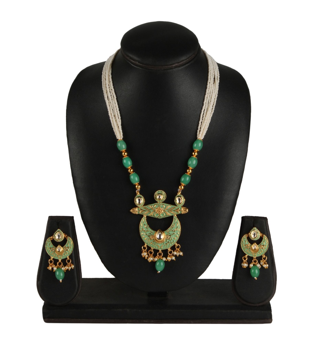 Women's Rose Gold Plated Alloy Necklace &amp; Earings Set (Green)