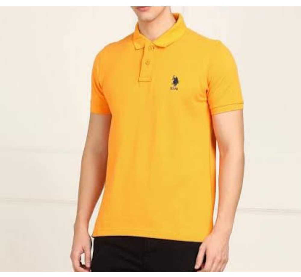 Men's Casual Half sleeve Solid Cotton Polo Neck T-shirt (Yellow)