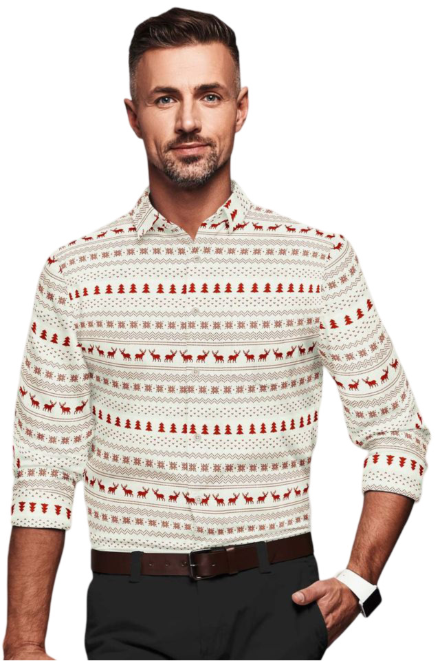 Men's Cotton Blended Printed Full Sleeve Shirt (White-Red)