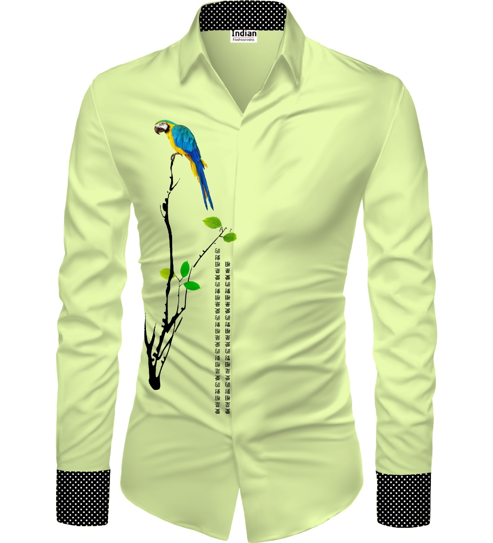 Men's Casual Floral Printed Cotton Blend Unstitched Shirt Fabric 1.6 Mtrs (Green)