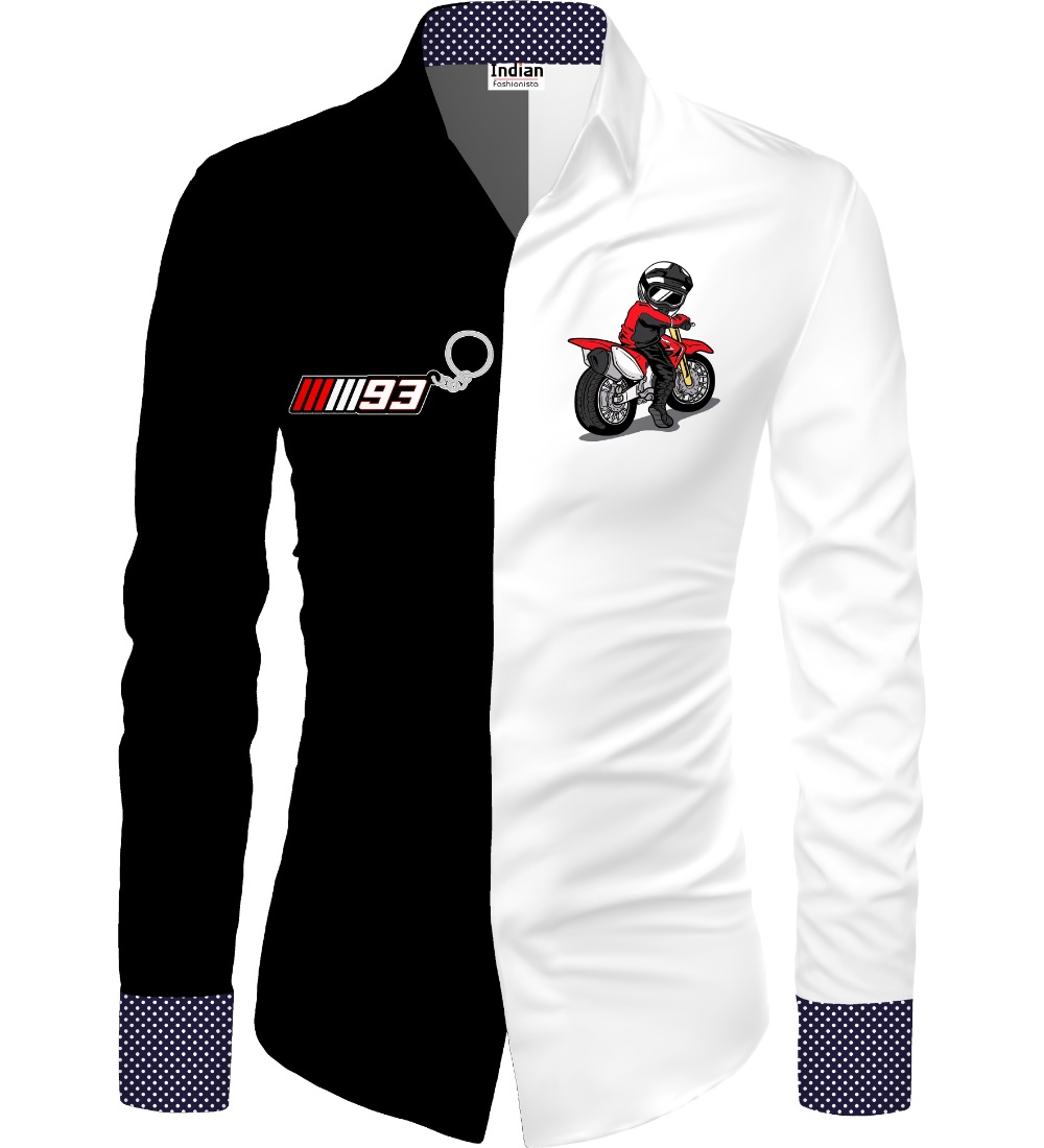 Men's Casual Floral Printed Cotton Blend Unstitched Shirt Fabric 1.6 Mtrs (White-Black)