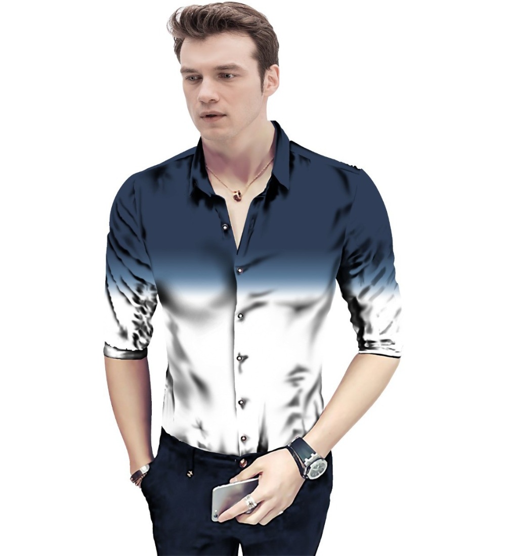 Men's Casual Floral Printed Cotton Blend Unstitched Shirt Fabric 1.6 Mtrs (Navy Blue)