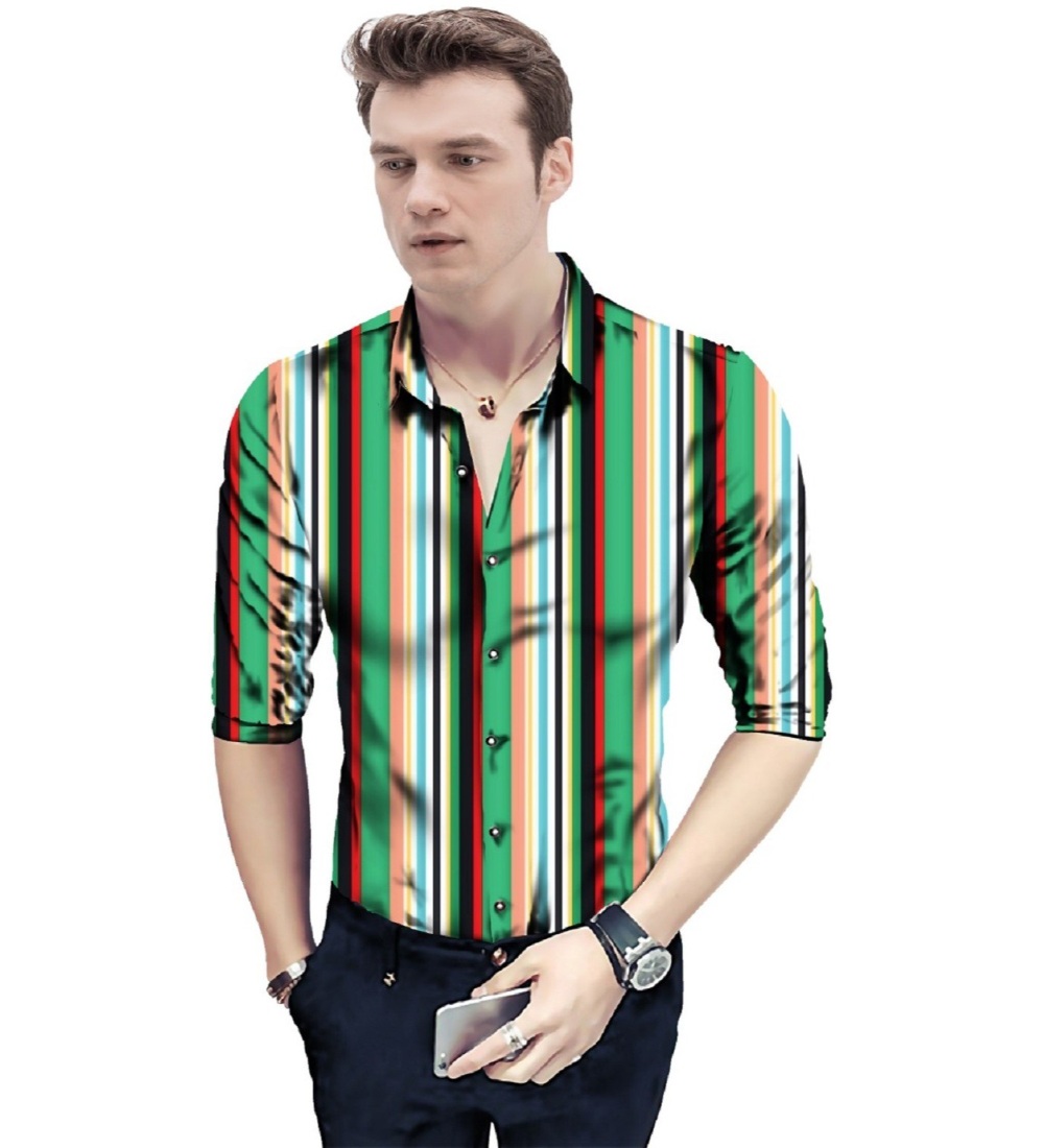 Men's Casual Floral Printed Cotton Blend Unstitched Shirt Fabric 1.6 Mtrs (Green)