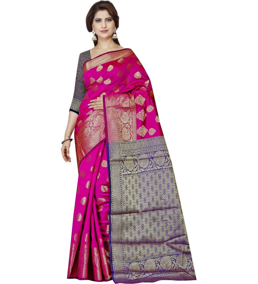 Women's Jacquard Woven Saree With Unstitched Blouse 5.5Mtr (Pink)