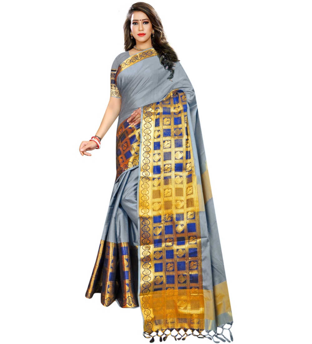 Women's Jacquard Woven Saree With Unstitched Blouse 5.5Mtr (Light Blue)