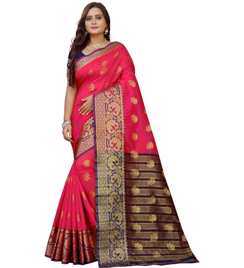 Women's Silk Blend Woven Saree With Unstitched Blouse 5.5Mtr (Multicolor)
