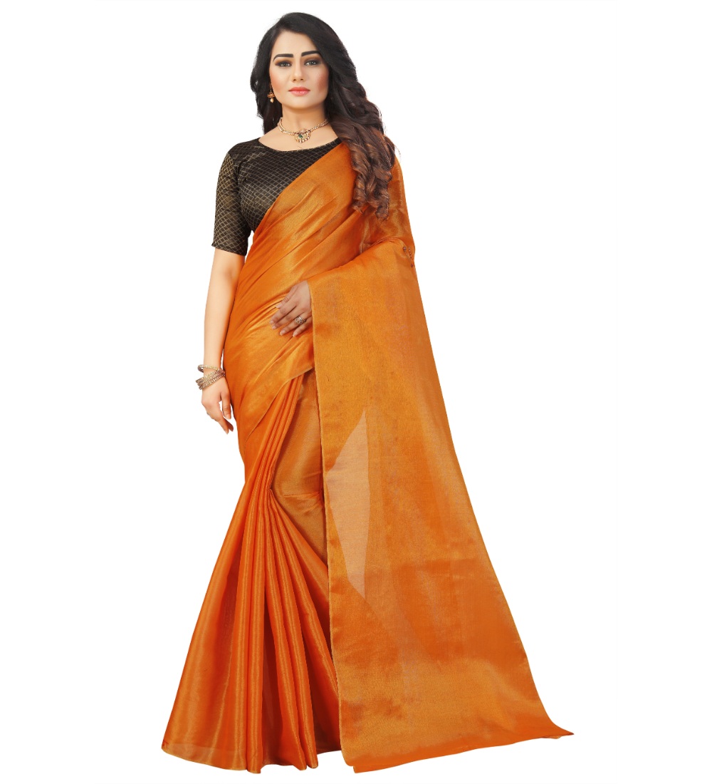 Women's Cotton Silk Self Design Saree With Unstitched Blouse 5.5Mtr (Orange)