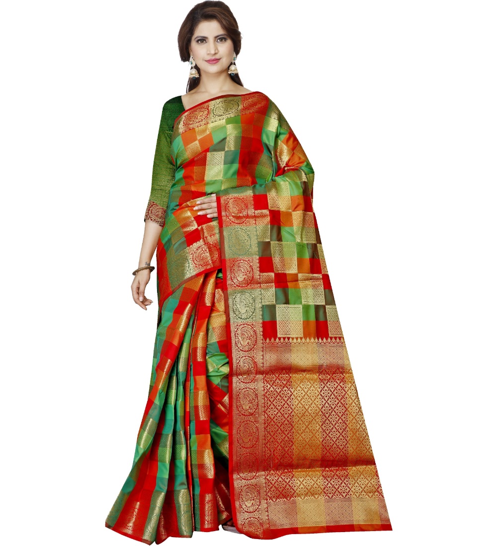 Women's Jacquard Woven Saree With Unstitched Blouse 5.5Mtr (Red)
