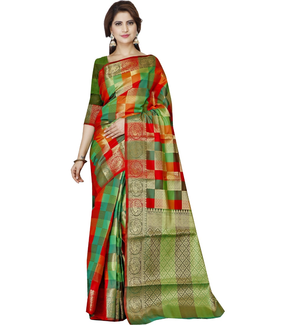 Women's Jacquard Woven Saree With Unstitched Blouse 5.5Mtr (Green)