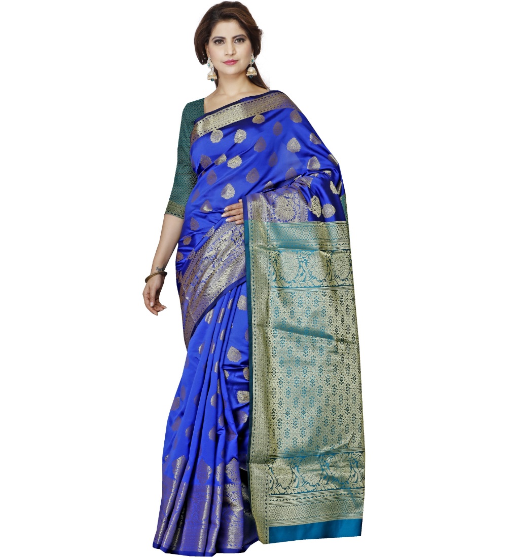 Women's Jacquard Woven Saree With Unstitched Blouse 5.5Mtr (Blue)