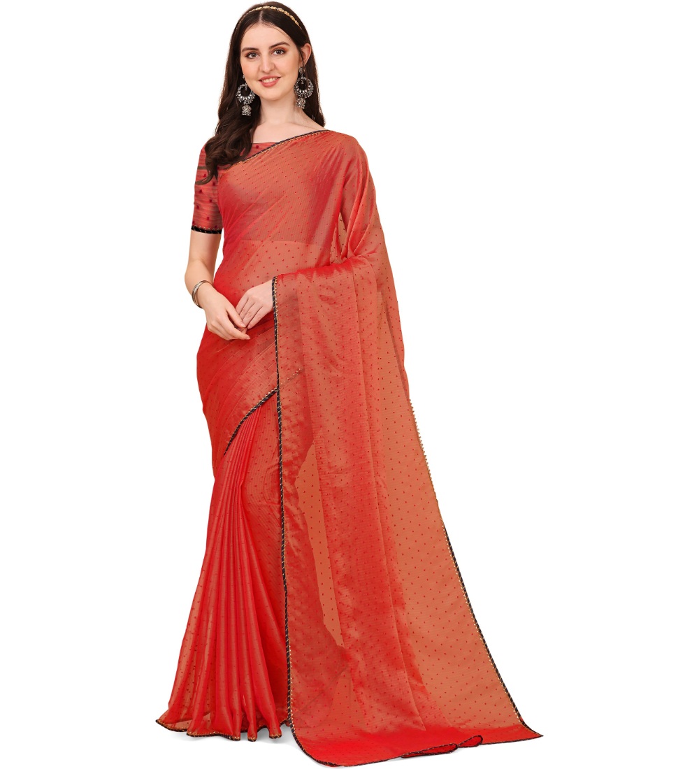 Women's Silk Blend Embellished Saree With Unstitched Blouse 5.5Mtr (Red)