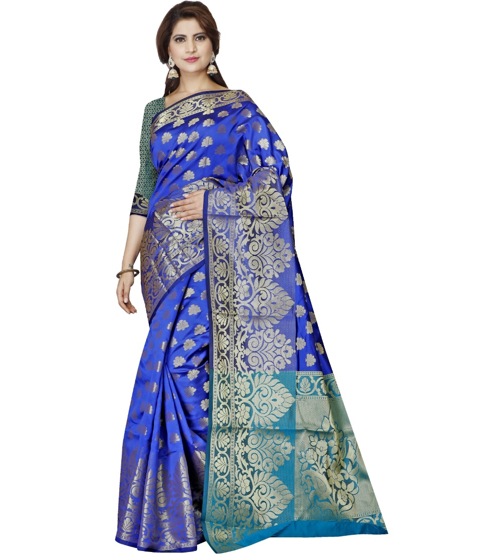 Women's Jacquard Woven Saree With Unstitched Blouse 5.5Mtr (Dark Blue)