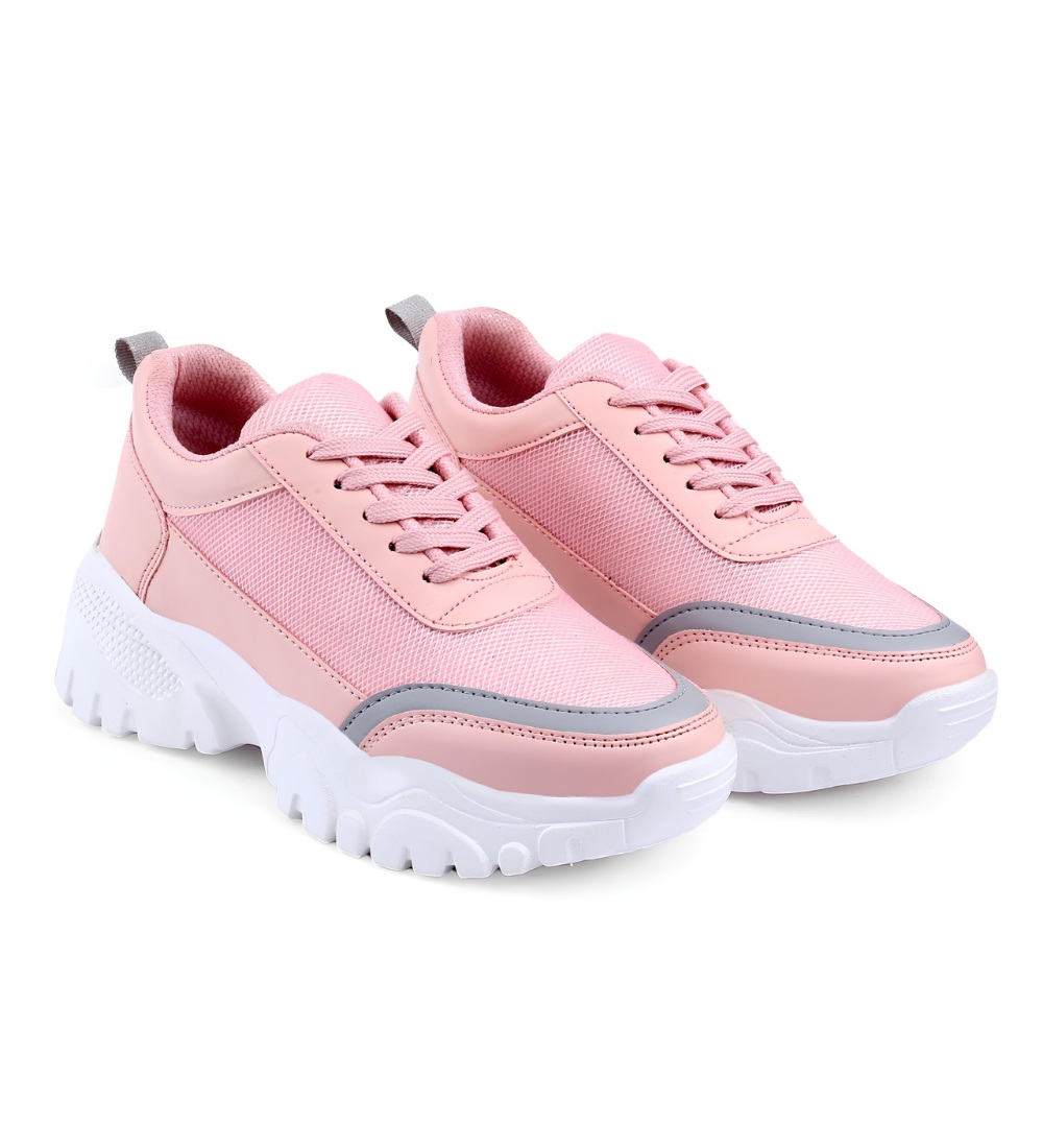 Women's Casual Mesh Printed Lace-Ups Shoes (Pink)