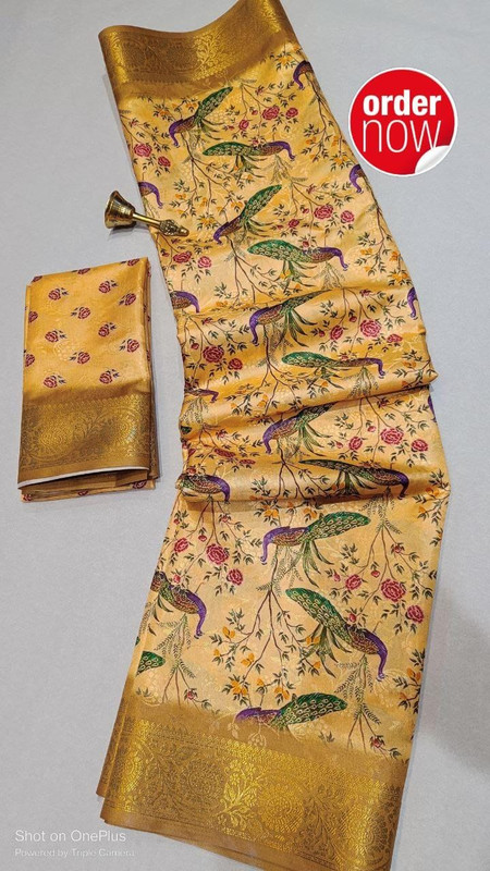 Women's Digital Dolla Silk Printed Saree With Unstitched Blouse 5.5Mtr (Mustard)