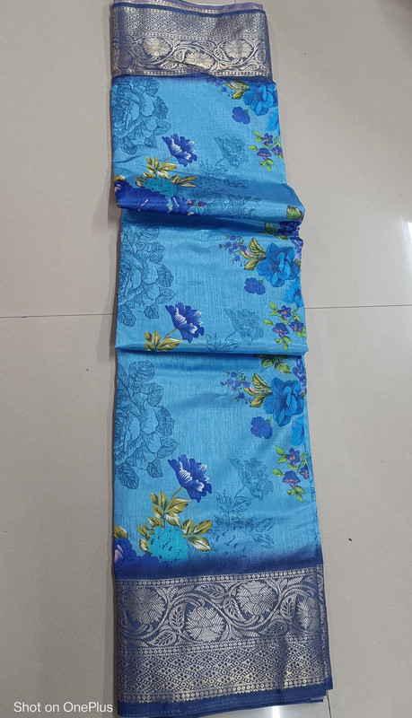 Women's Digital Dolla Silk Printed Saree With Unstitched Blouse 5.5Mtr (Sky Blue)
