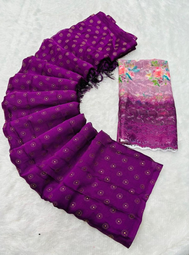 Women's Printed Brasso Saree With Unstitched Blouse (Magenta, 5-6 Mtrs)