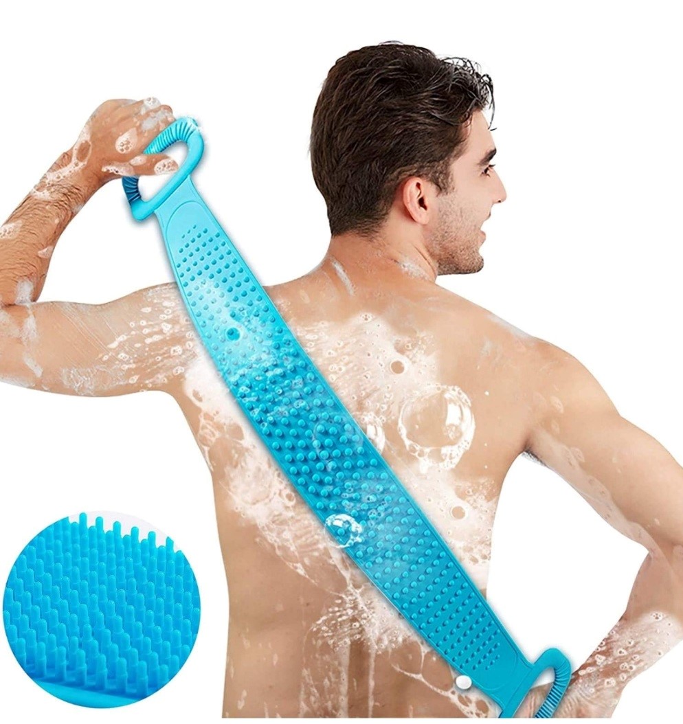 Pack Of 2_Silicone Bath Scrubber Belt â€“ Dual-Sided Exfoliating Body Cleaning Strap (Color: Assorted )