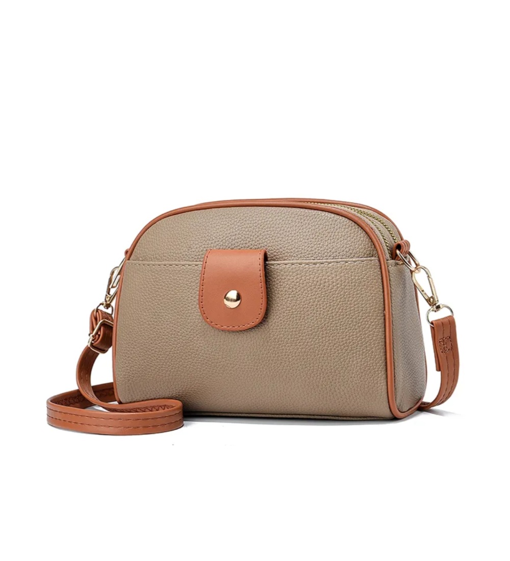 Women's PU Leather Zipper Sling Bag (Khakhi)