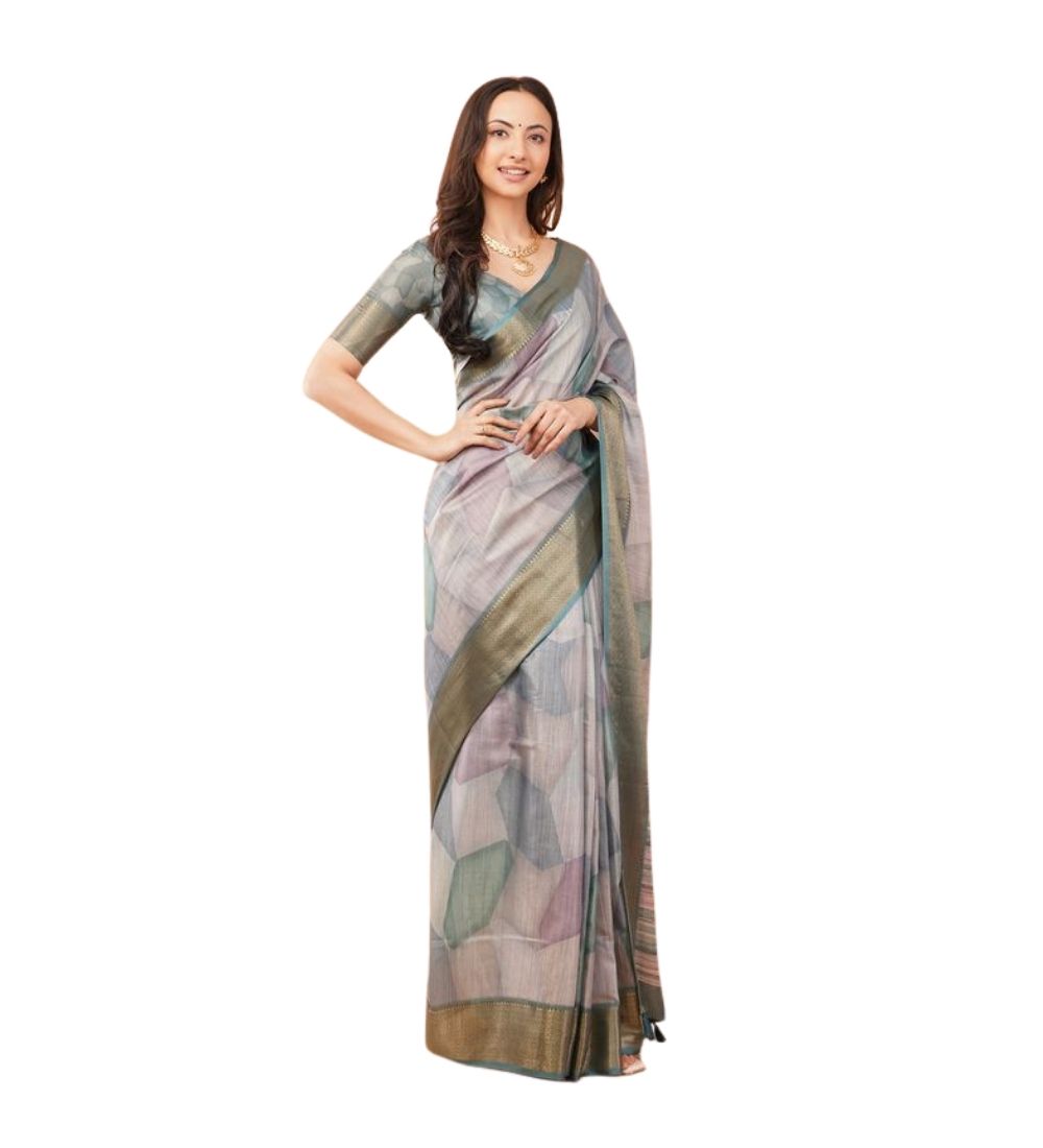 Women's Polyester Printed Saree With Unstitched Blouse 5.5 Mtr (Multicolor)