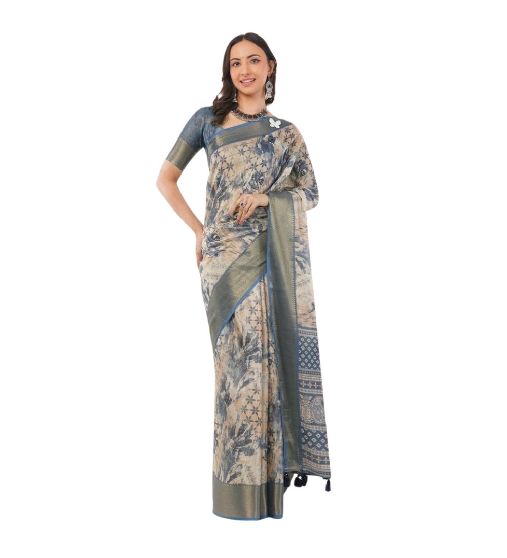 Women's Polyester Printed Saree With Unstitched Blouse 5.5 Mtr (Multicolor)