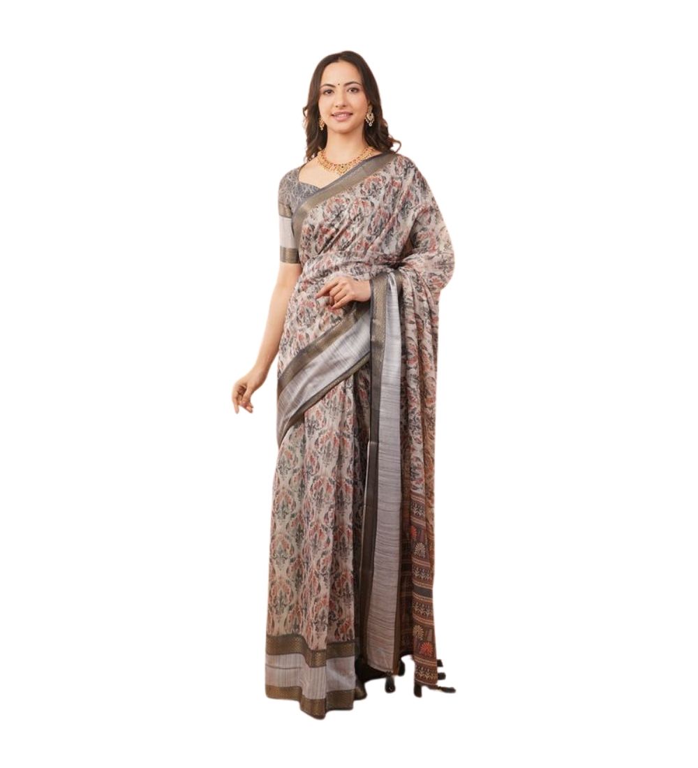 Women's Polyester Printed Saree With Unstitched Blouse 5.5 Mtr (Multicolor)