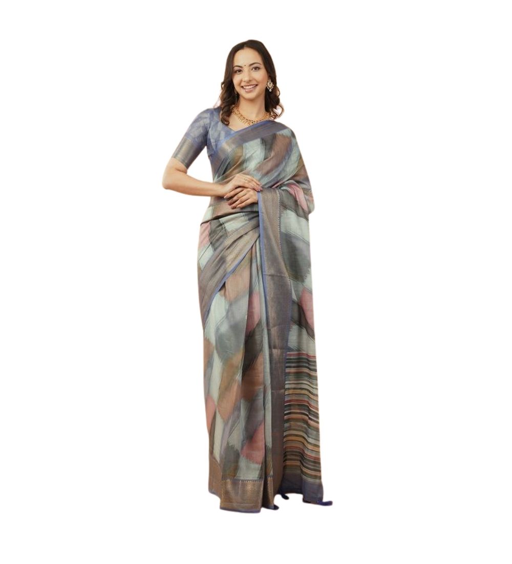 Women's Polyester Printed Saree With Unstitched Blouse 5.5 Mtr (Multicolor)