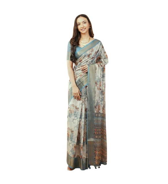 Women's Polyester Printed Saree With Unstitched Blouse 5.5 Mtr (Multicolor)