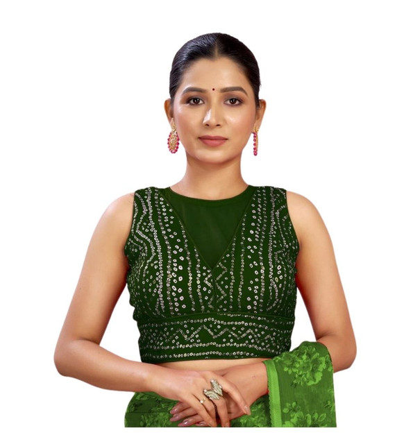 Women's Rayon Cotton Bandhani Printed Halter Neck Non Padded Blouse (Green 38 Ready (Alterable up to 42)