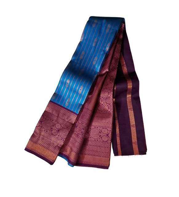 Women's Soft Silk Wooven Saree With Unstitched Blouse 5.5Mtr (Blue)