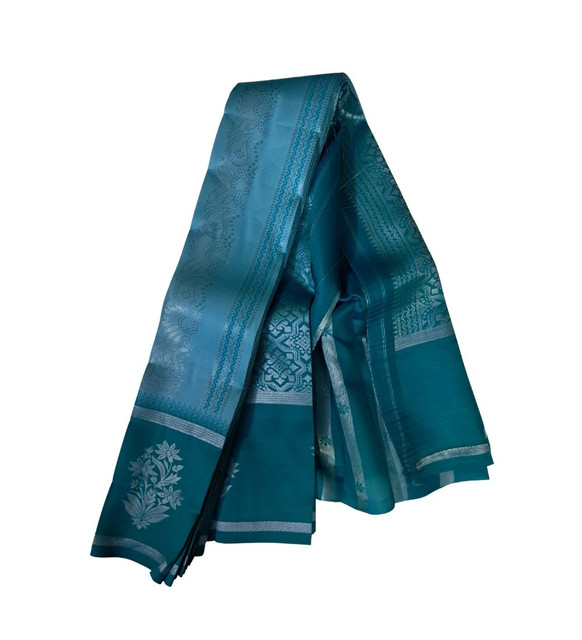 Women's Soft Silk Wooven Saree With Unstitched Blouse 5.5Mtr (Teal Blue)