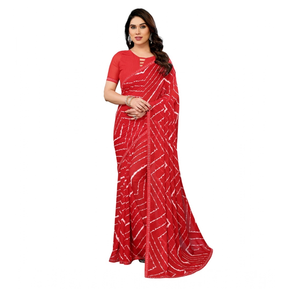 Women's Georgette Printed Saree With Unstitched Blouse 5.5Mtr (Red)