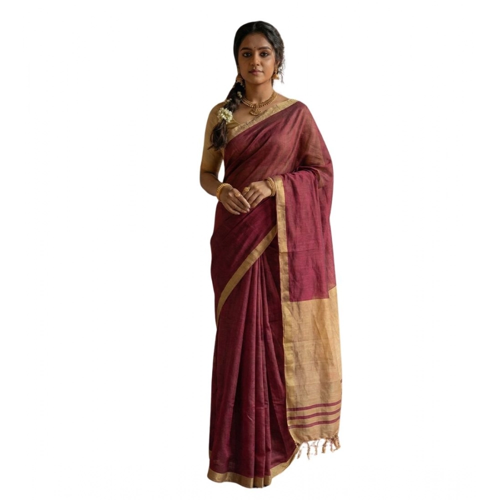 Women's Cotton Printed Saree With Unstitched Blouse 5.5Mtr (Wine)