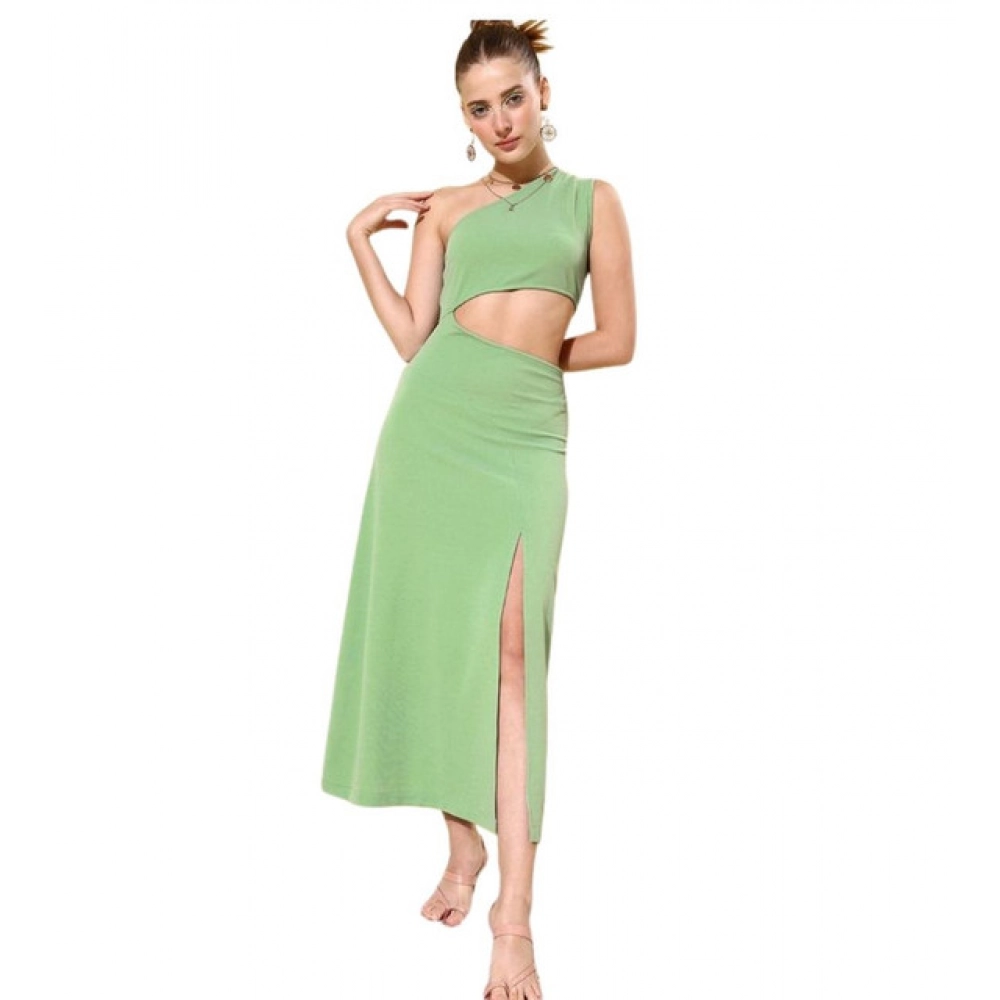 Women's Polyester Lycra Solid Sleeveless Dress (Green)