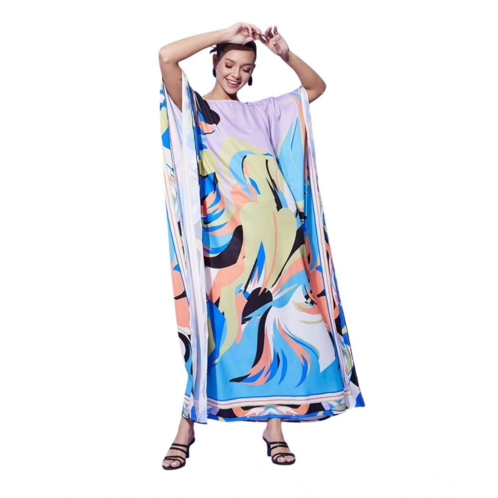 Women's Satin Colour Blocking Kaftan Dress (Multicolor)