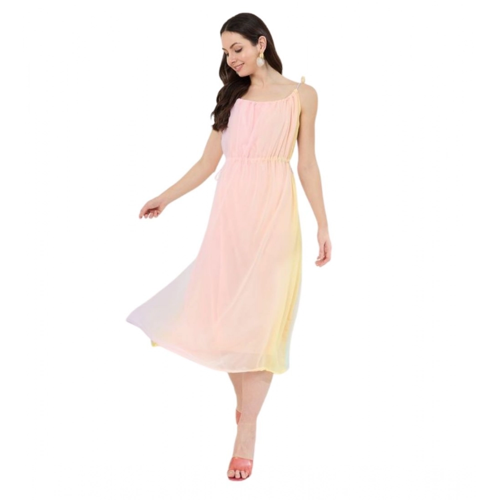 Women's Georgette Ombre Sleeveless Dress (Peach)