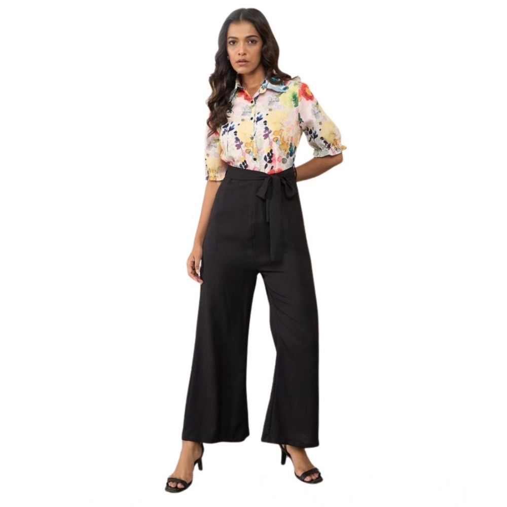 Women's Polyester Floral Half Sleeves Jumpsuit (Multicolor)