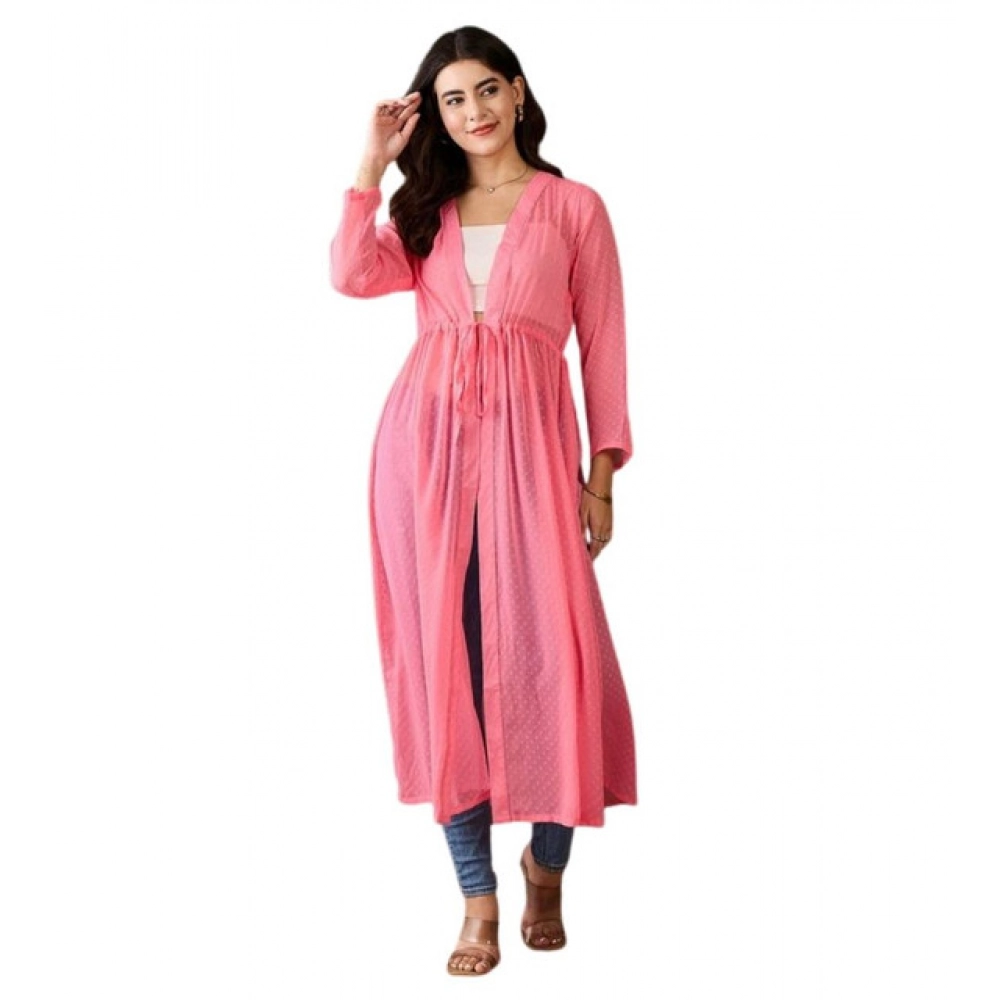 Women's Chiffon Self Design Long Sleeves Shrug (Pink)