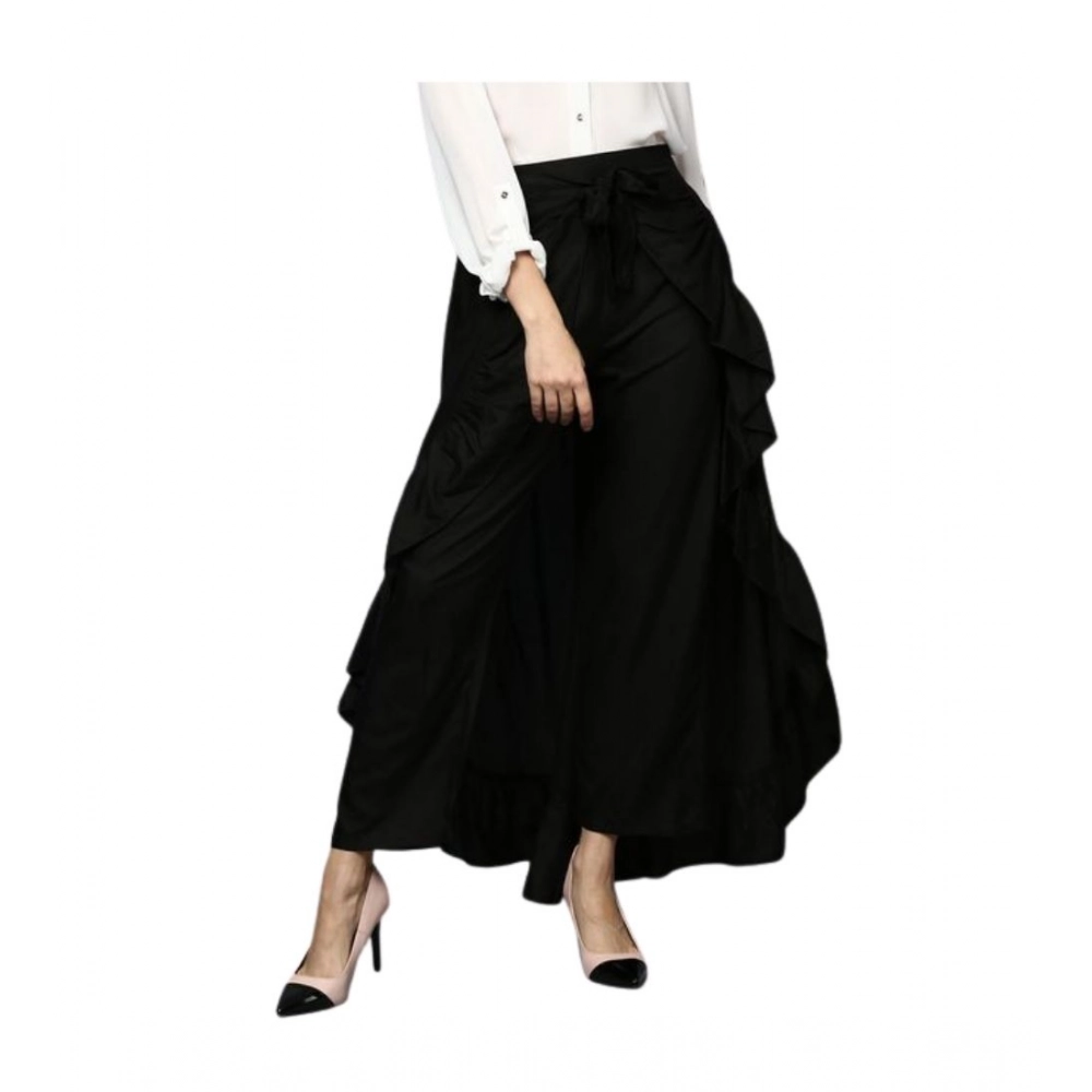 Women's Rayon Ruffled Elasticated Skirt (Black)
